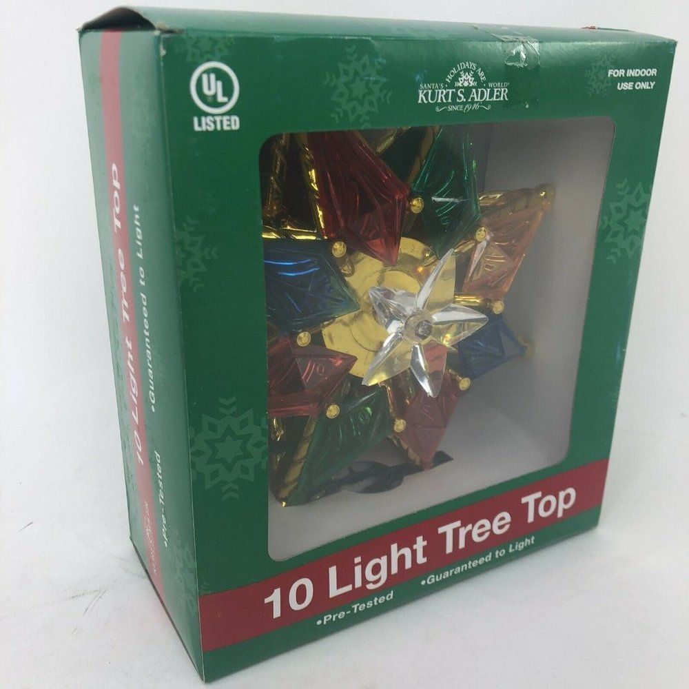 NEW 3D Kurt Adler 10-Light Multicolored Capiz Bethlehem Star Treetop Gem Center